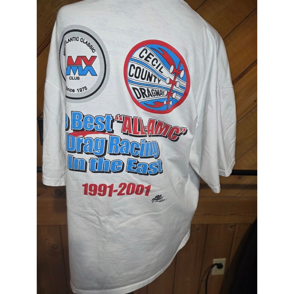 Vintage 2001 AMC Day Cecil County Dragway Racing T-Shirt Jerzees XL White - Picture 3 of 3